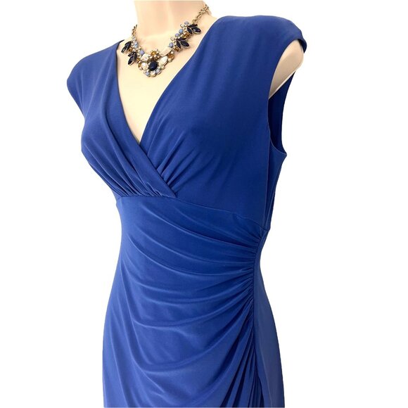 Ralph Lauren Royal Blue Ruched Jersey Dress Size 8 Timeless Classic Summer - Picture 3 of 6